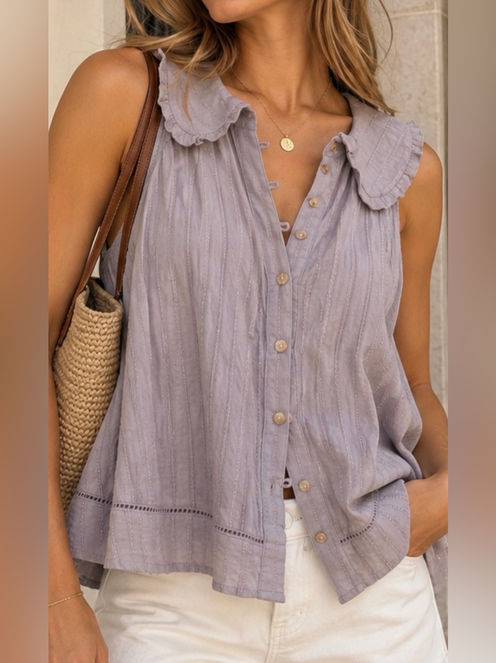 Anthropologie Pilcro Keira Collared Button Front Tank Blouse Purple 2X